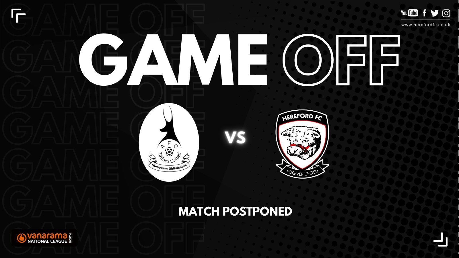 FOOTBALL | MATCH OFF: Bulls game at Telford postponed due to COVID-19
