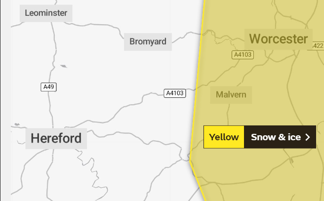 WEATHER WARNING | Yellow snow warning issued for far east of Herefordshire