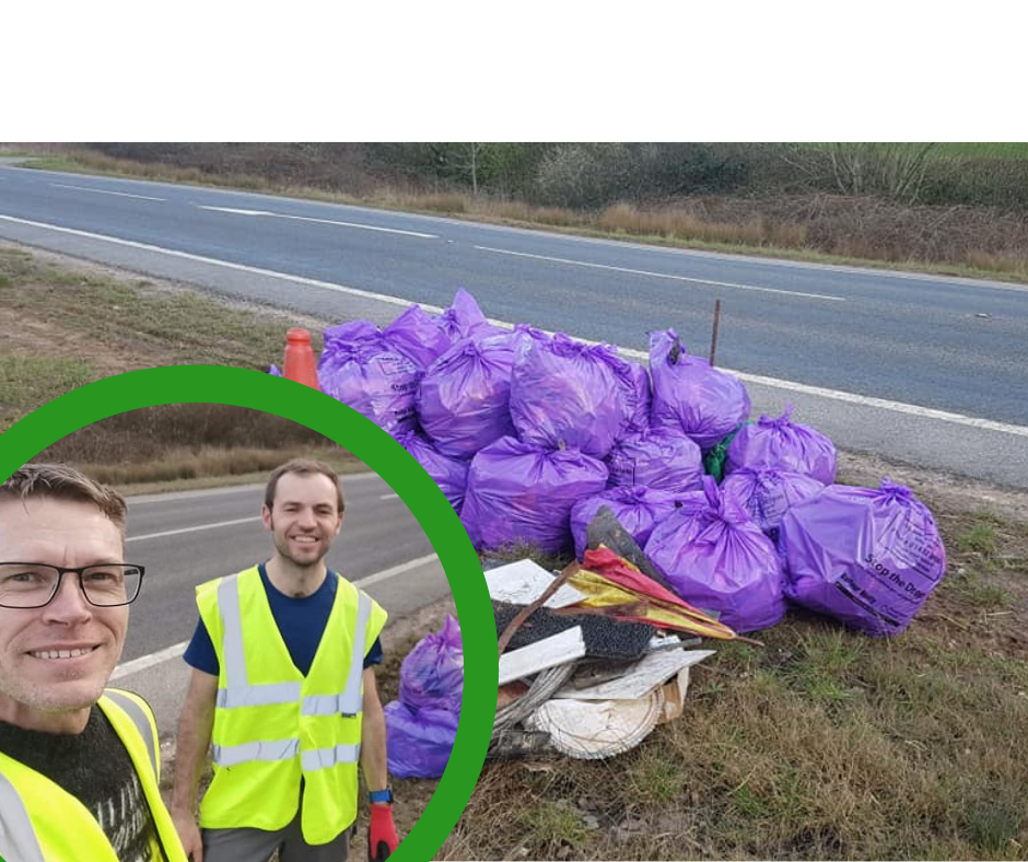 NEWS | Giles and David collect 26 bags of rubbish from the Rotherwas Access Road in Hereford