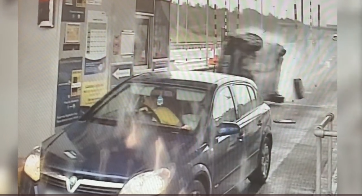 UK NEWS | Warning to avoid drug-driving after shocking video shows car in collision with a toll booth