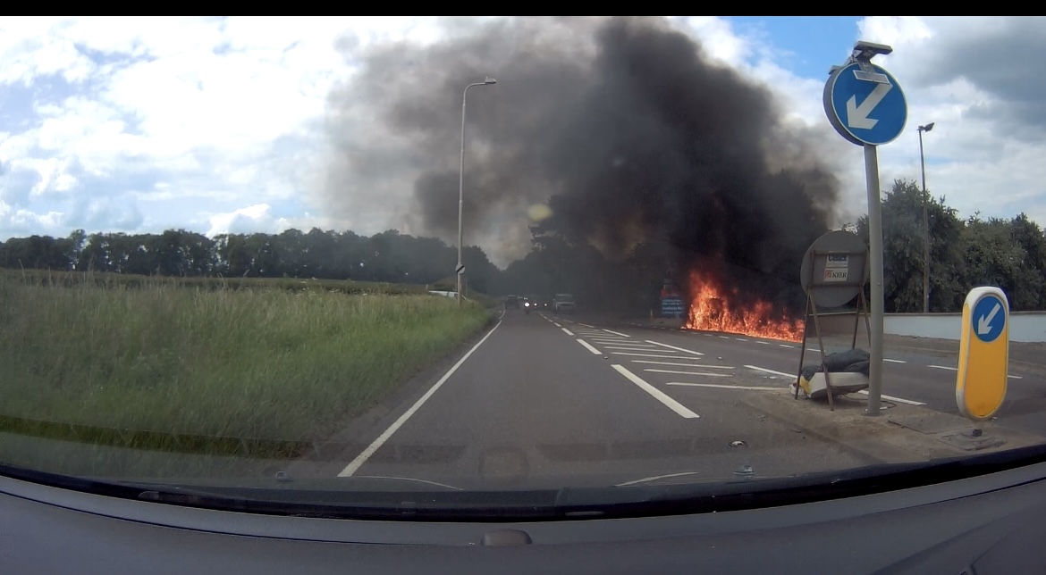 VIDEO | Car fire causes disruption on the A49 between Hereford and Leominster