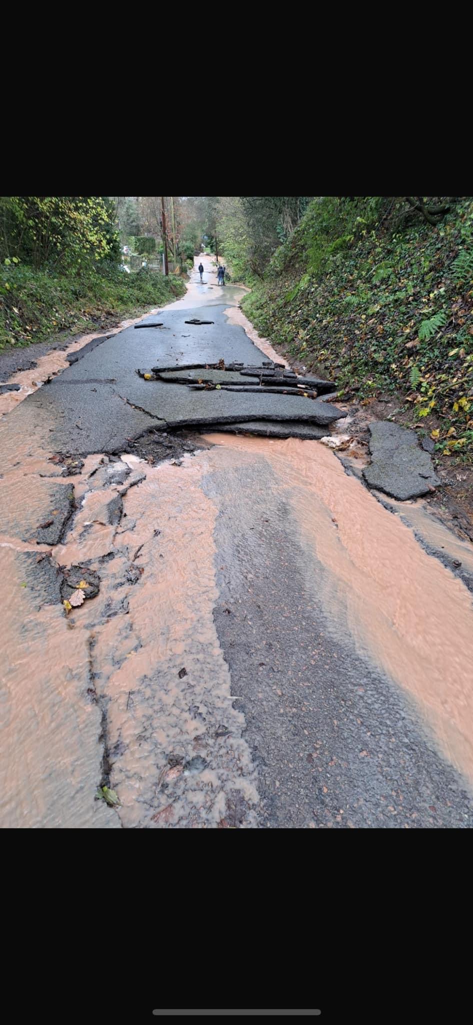 LATEST | The road surface on a busy road in Herefordshire has been washed away by flooding