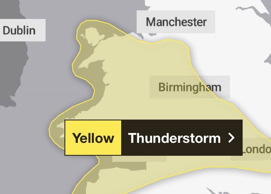WEATHER WARNING | Thunderstorms with torrential rain, lightning, hail and gusty winds possible across Herefordshire on Monday